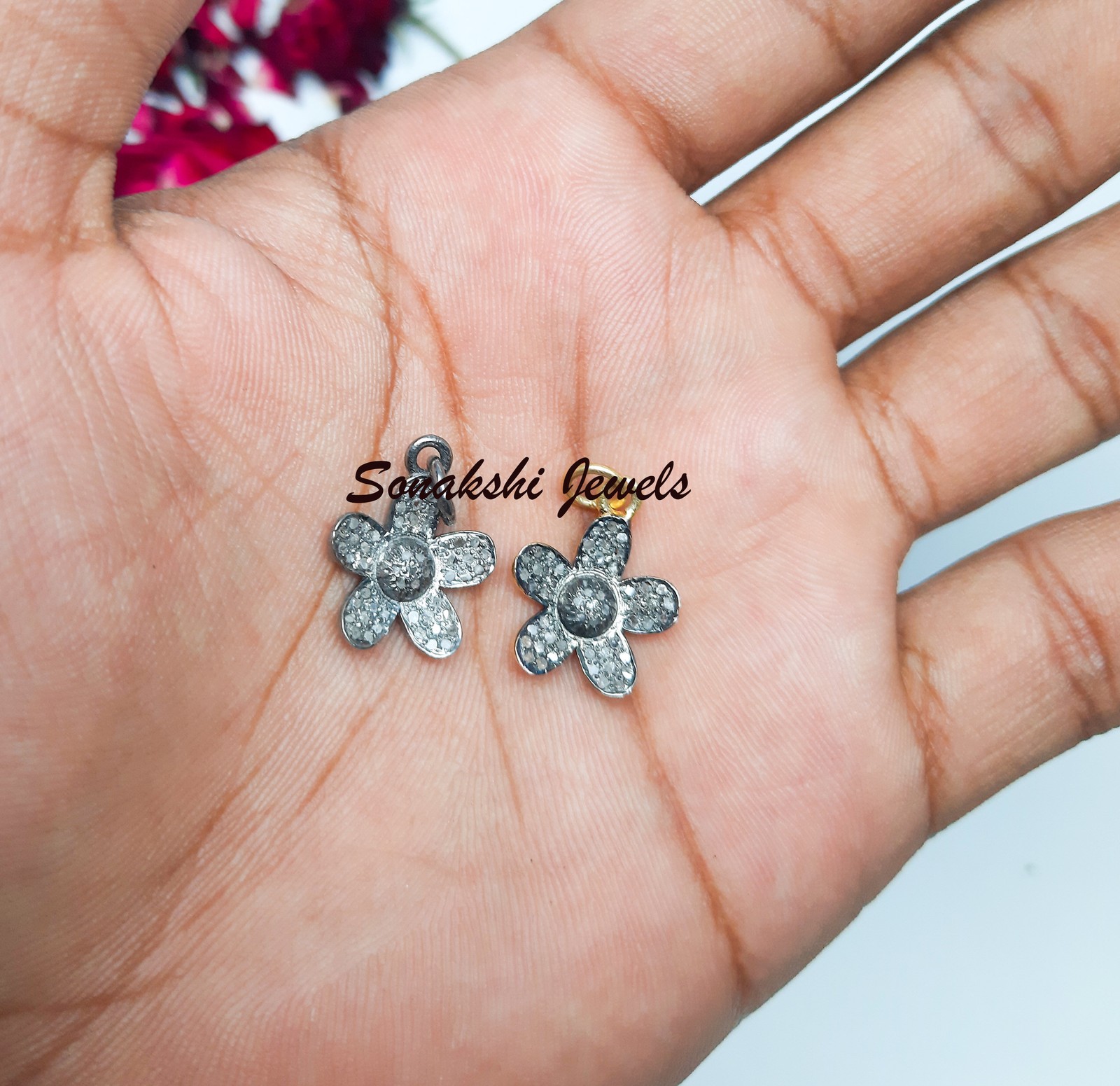 Handmade Rose Cut Diamond Pendant Necklace: 925 Sterling Silver Pendant