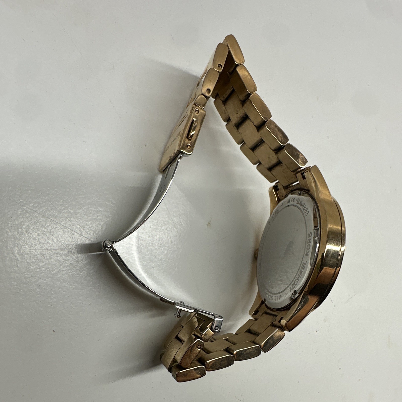 Michael Kors Women’s Gold Tone Quartz Analog Logo Dial 39mm Gem Bezel Watch