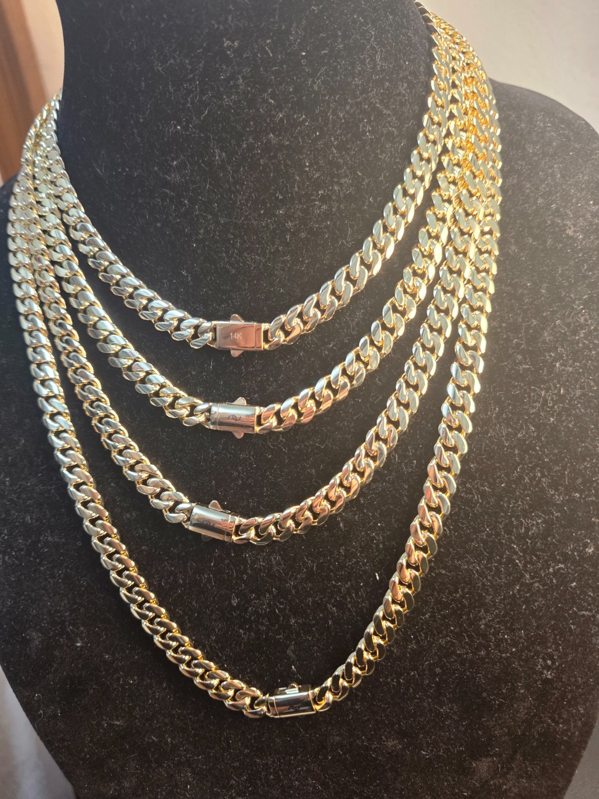 14k Gold Plated Monaco Chain, Bracelet, Anklet Cuban Link 6mm-8mm 7″-24″