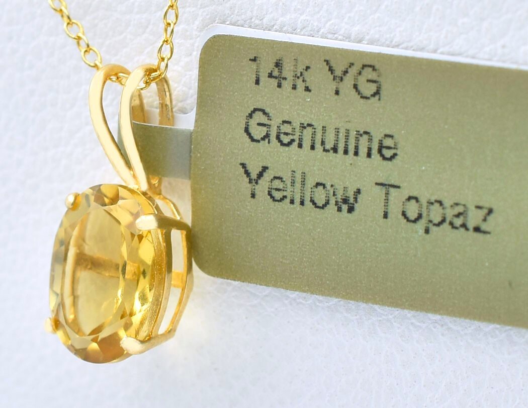 GENUINE 1.94 Cts YELLOW TOPAZ PENDANT 14k GOLD – MADE IN USA – Free Appraisal