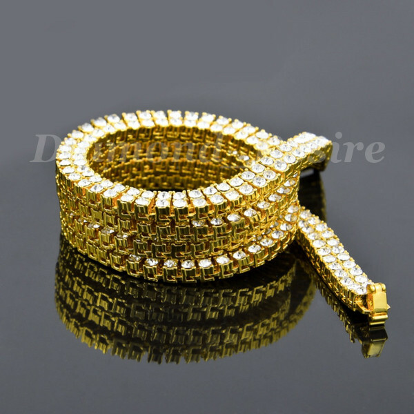 COLORS 2 OR 3 Bling out Iced Necklace Hip Hop Chain Gold Silver Black Men row cz