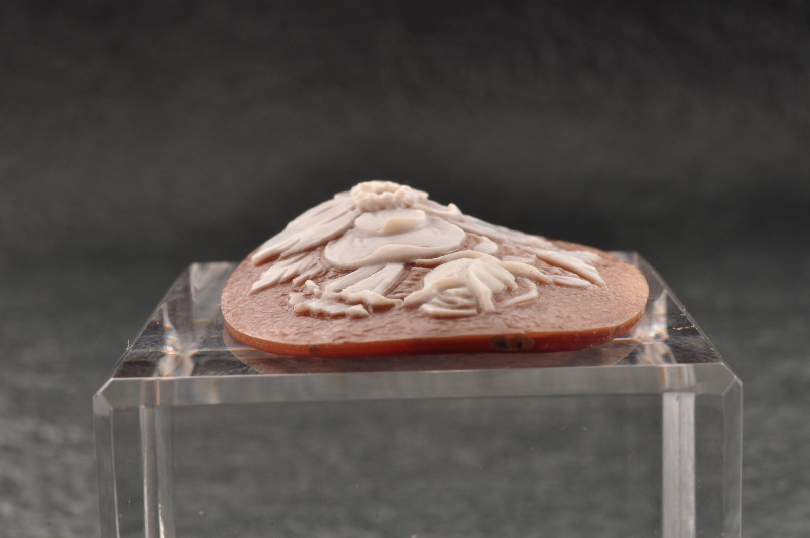 Vintage oval shape Sardonyx shell cameo, carved “Lily motif” (total 25.0ct).