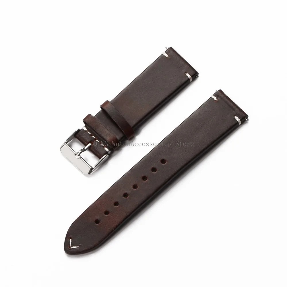 Retro Oil Wax Genuine Leather Watch Band 18 19 20 21 22 24mm Thin Cowhide Strap.