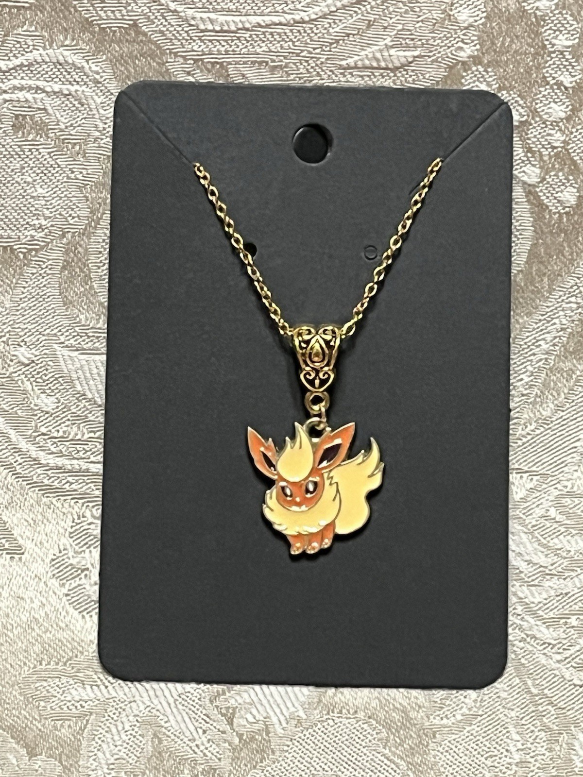 Japanese Anime Pokemon Flareon Video Game Enamel Drop Dangle Adorable Necklace