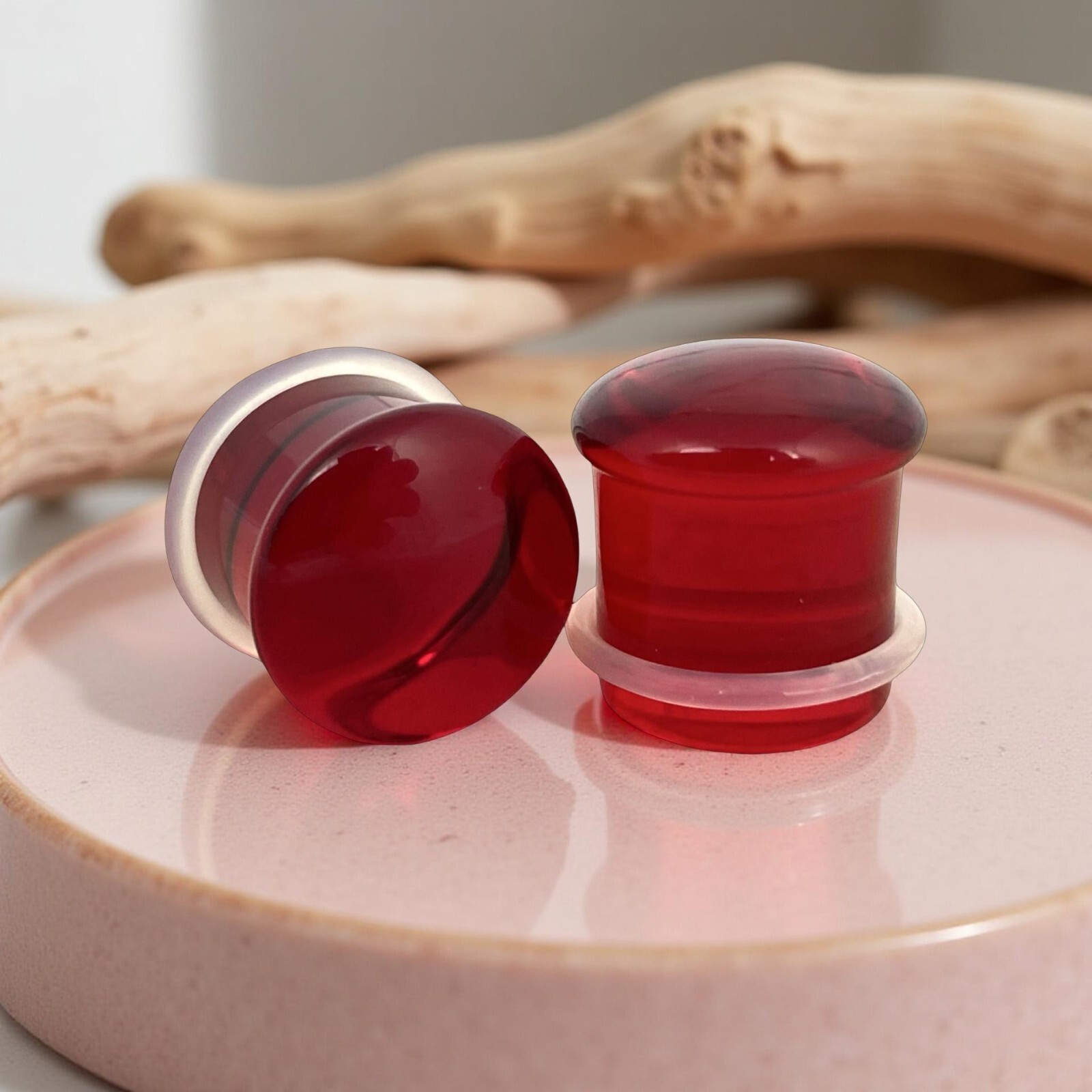 Pair of Red Single Flare Glass Plugs set gauges PICK YOUR SIZE