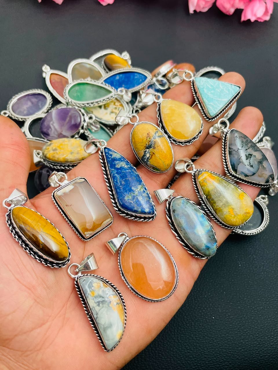 Amazonite & Mix Gemstone Lot/ 925 Silver Plated Wholesale Pendant Lot Jewelry~