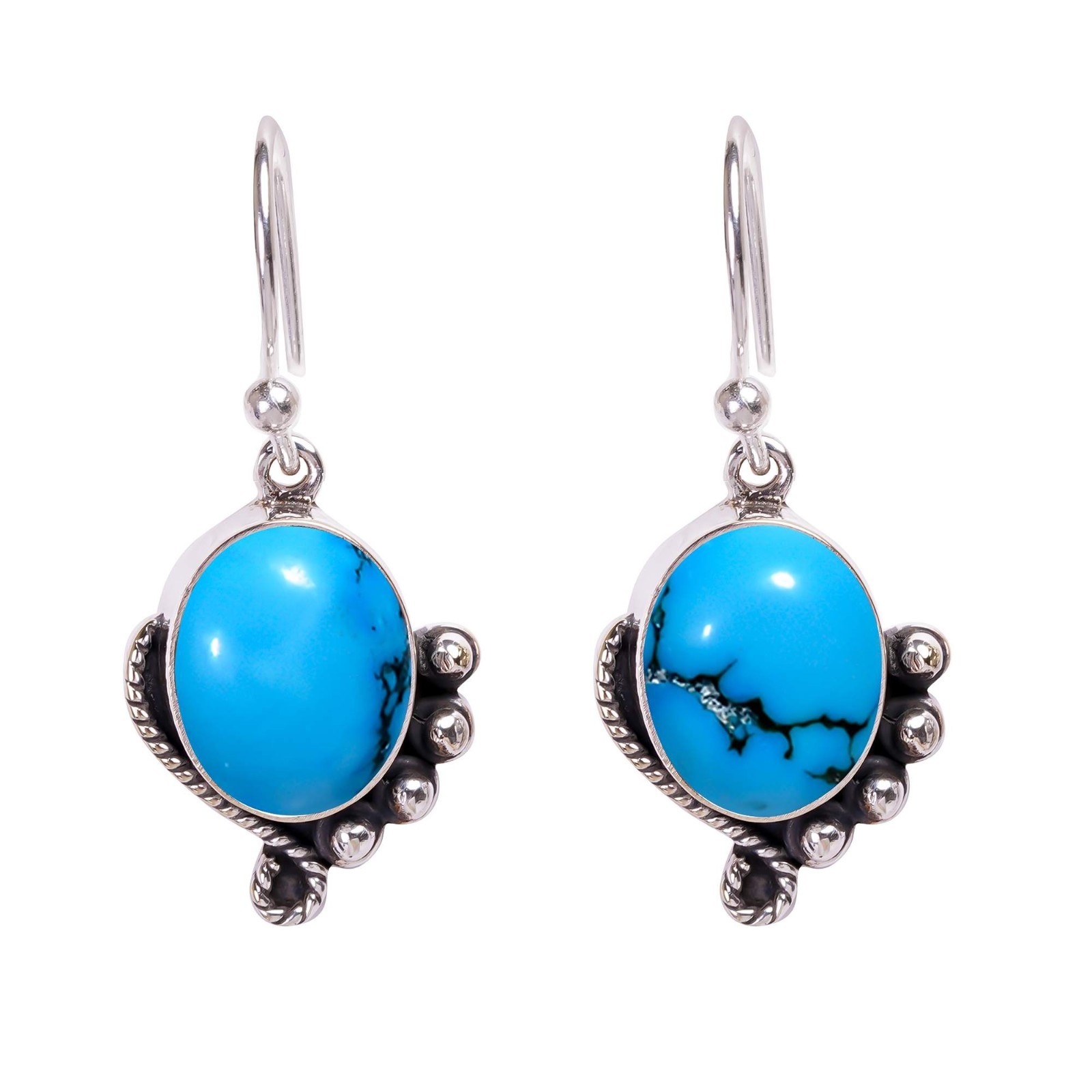 MAGNESITE TURQUOISE 925 Sterling Silver Dangle Drop Earrings’ ‘ CABOCHON CUT”