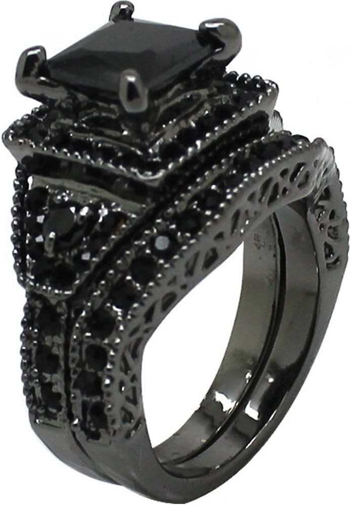 Two-in-One Black Princess Cut Ring | Anniversary or Bridal Halo | Sizes 4-15