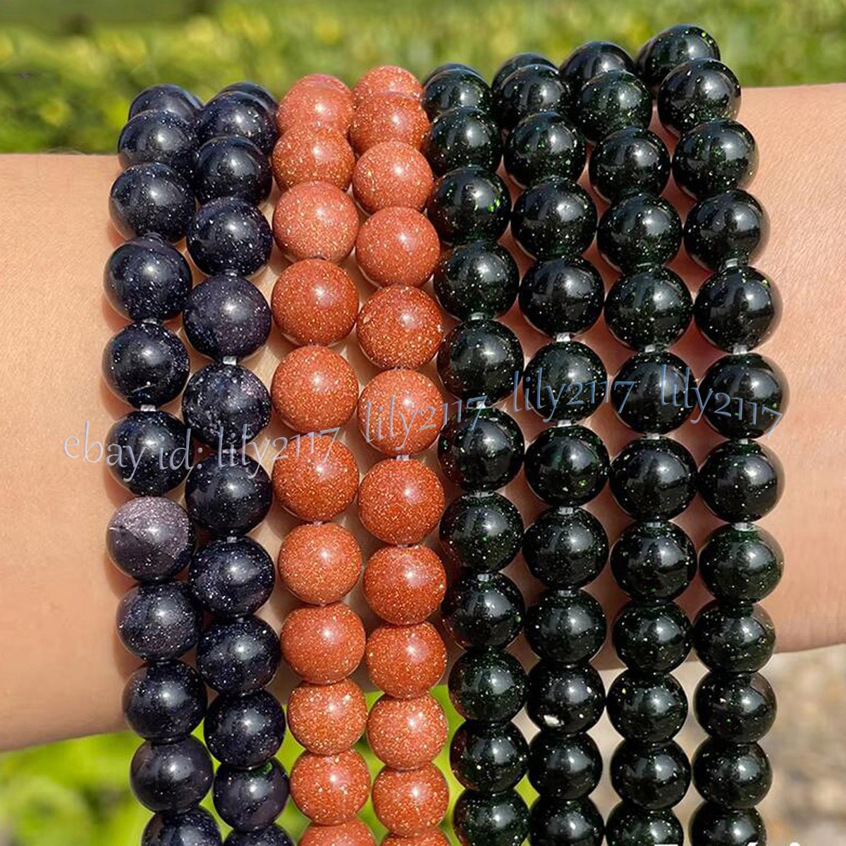 Natural Blue Gold Green Sandstone Round Gemstone Loose Beads Jewelry Making 15”