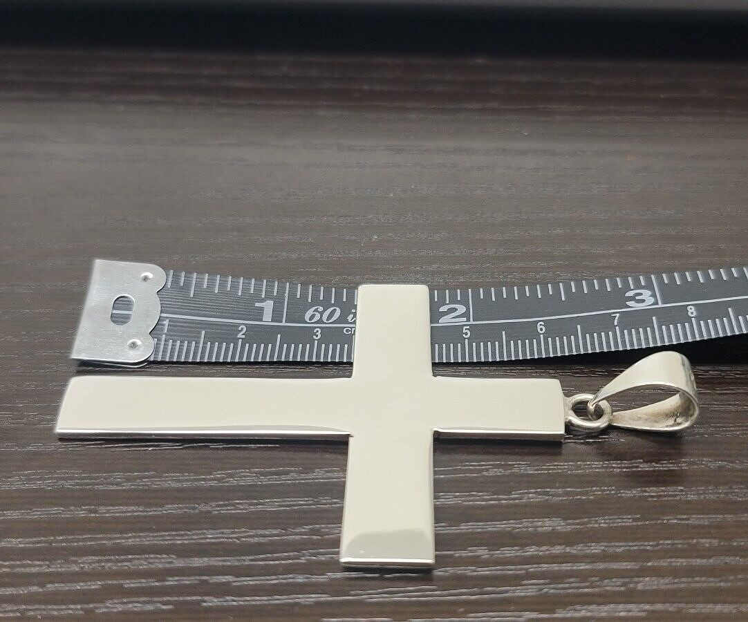 925 Sterling Silver Polished Latin Cross Pendant Simple Large Flat 2.4 inch tall
