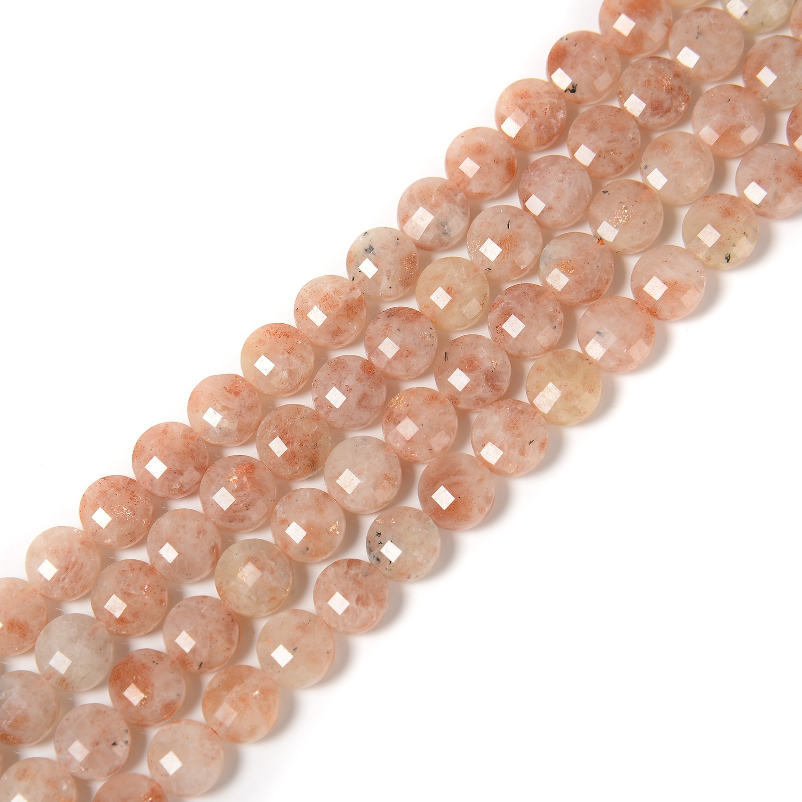 Natural Sunstone Faceted Coin Beads Size 10mm 15.5” Strand