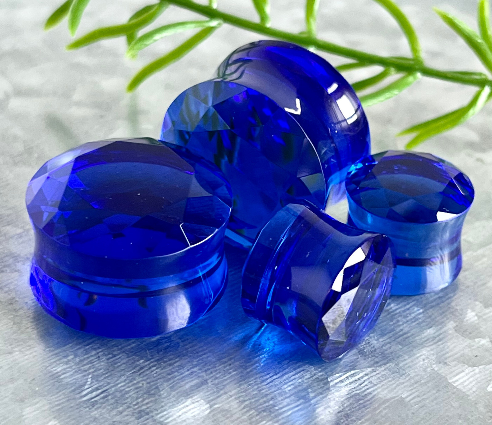 PAIR Faceted Glass Double Flare Plugs Gauges Earlets Body Jewelry