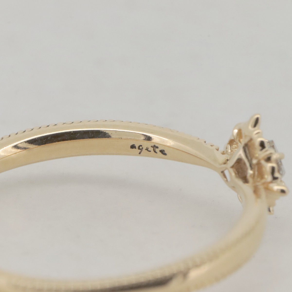Agate Diamond Ring US Size 5 0.05ct 18K Yellow Gold