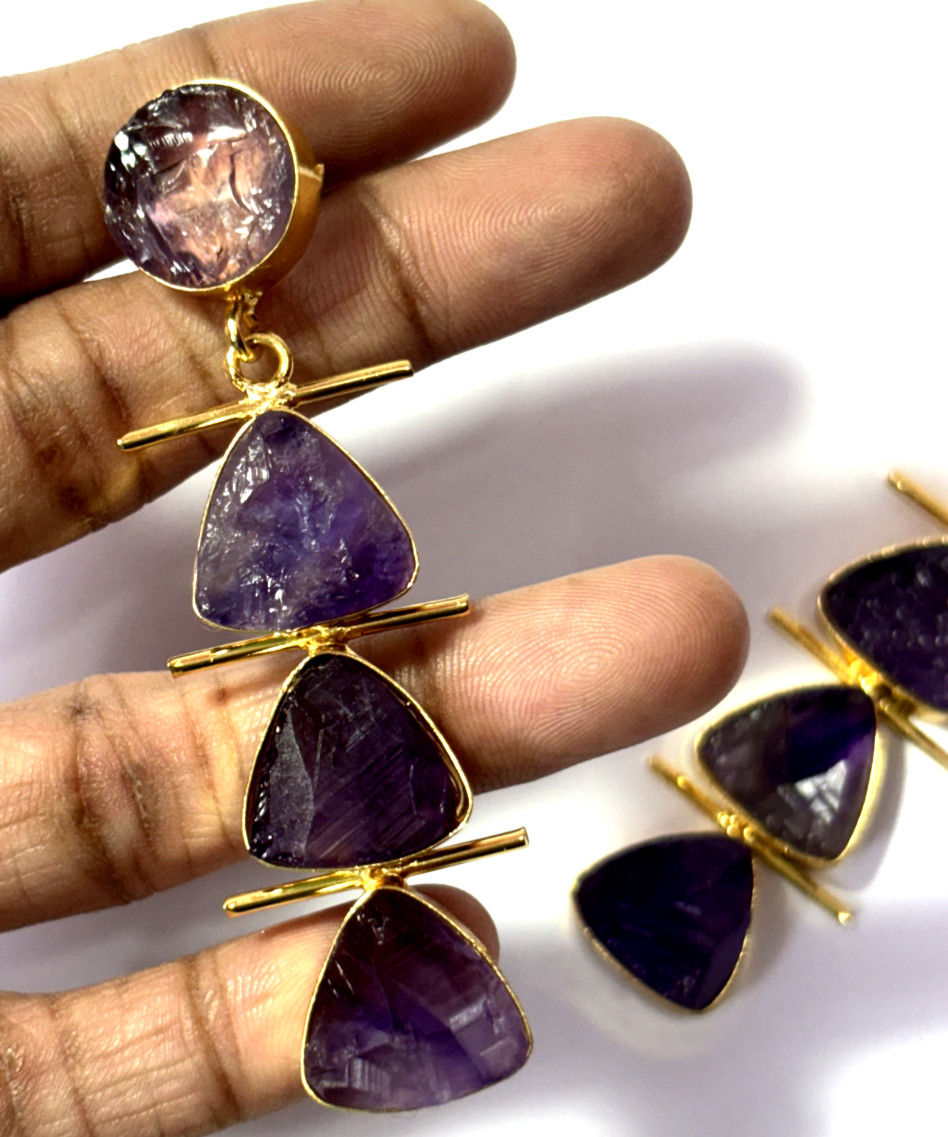Earring Hanging Natural Rough Gemstone Gift For Her