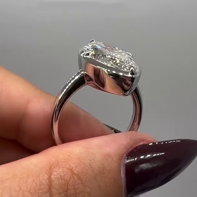 2.81 Ct Marquise Cut Moissanite Bezel Engagement Ring 14K White Gold Plated