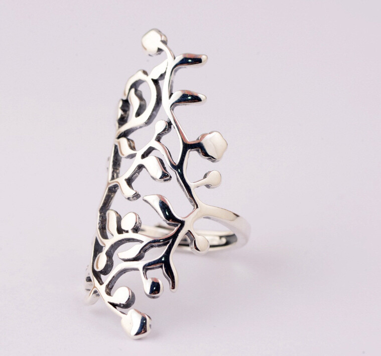 I05 Ring Silver 925 Vine Ornament Leaves Adjustable Size