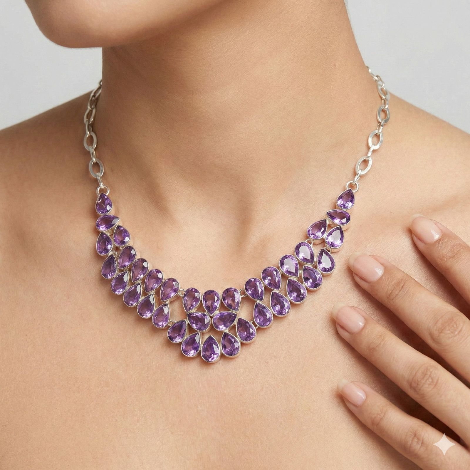 Purple Amethyst Gemstone Necklace 925 Sterling Silver Handmade Jewelry S-18 in