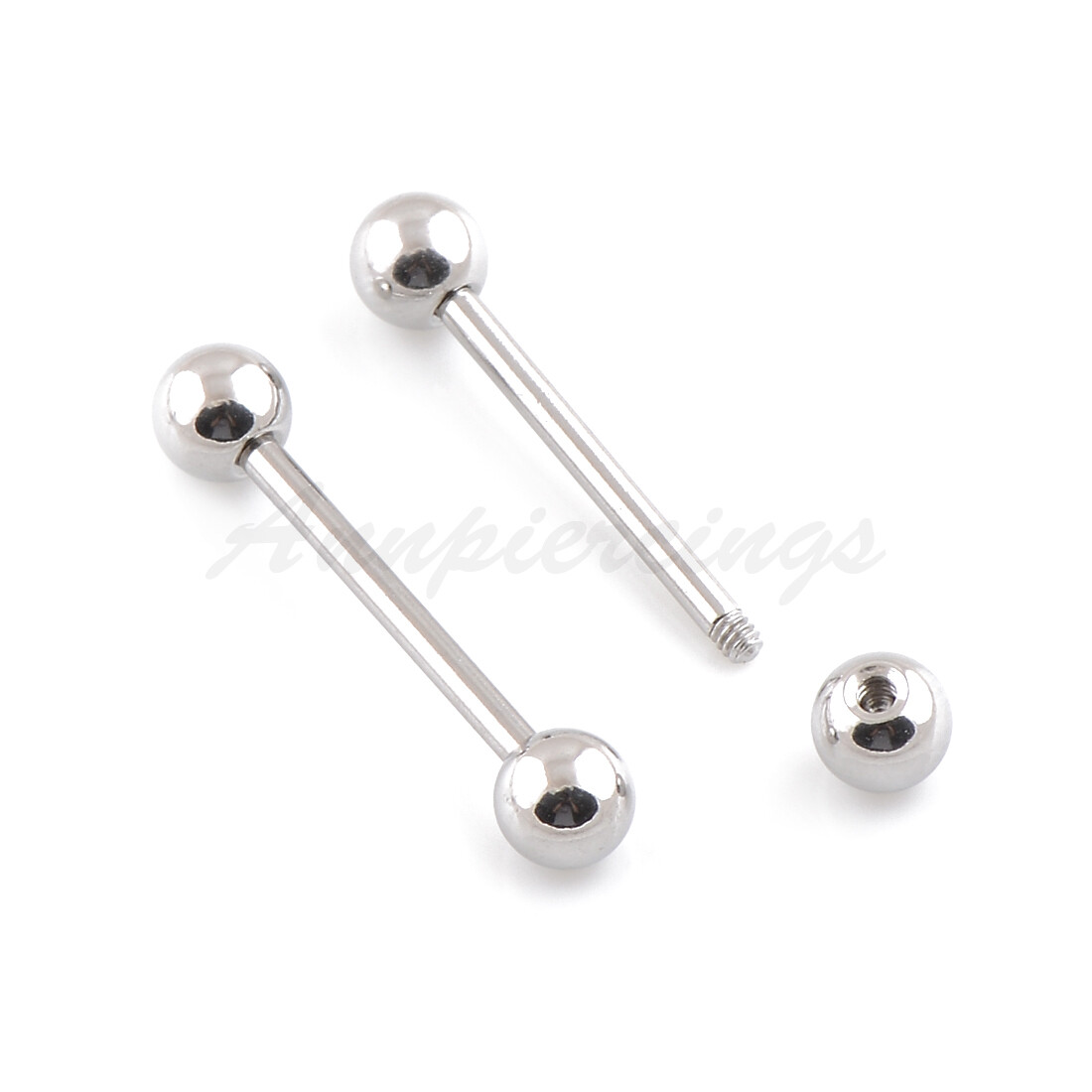 1&more 14G All Size 5mm Ball 316L Steel Straight Tongue Barbells Nipple Ring