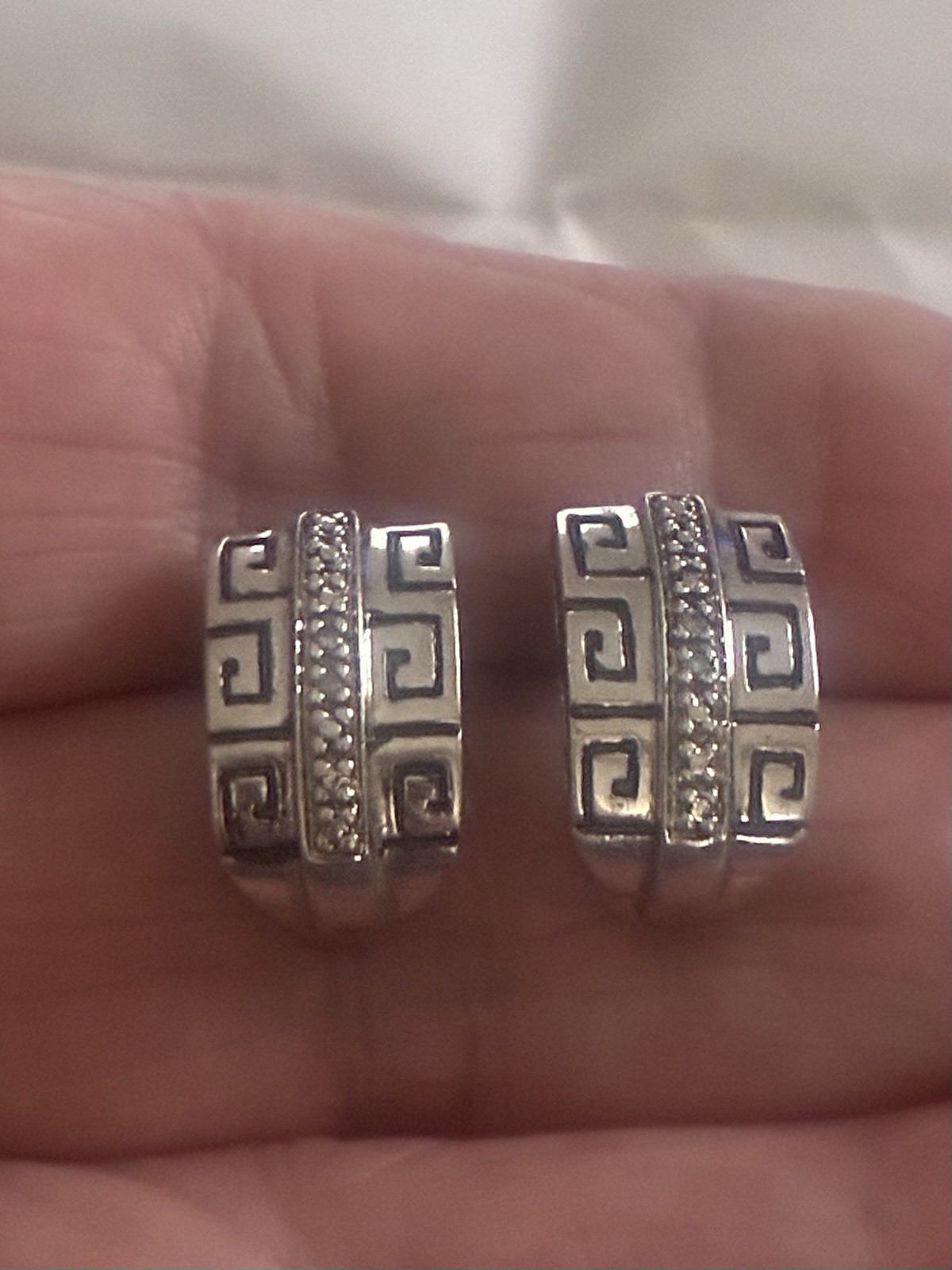 Heng Ngai HN Sterling Diamond Greek Key Design Necklace Bracelet Earring Set
