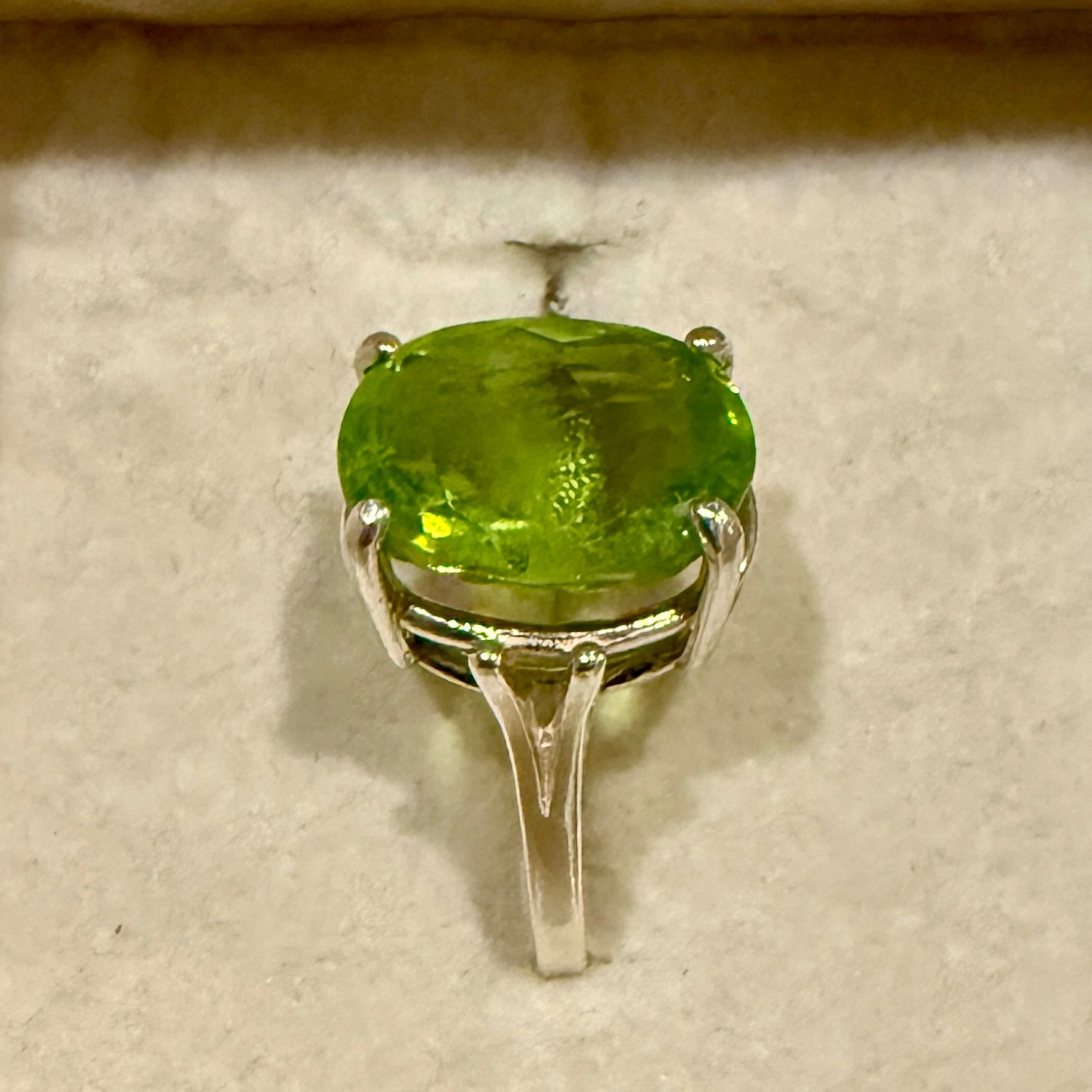 Large 6.96 Ct Oval Peridot Ring, Size 6 3/4 (Resizeable) in 925 Sterling Silver