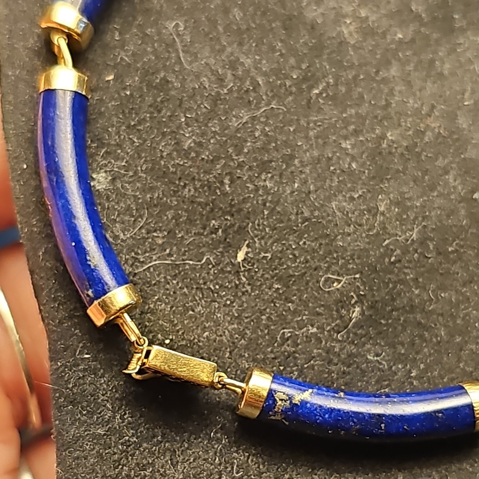 Vintage 14K Gold Heng Ngai HN Chinese Shou Lapis Lazuli Panel Bracelet 585