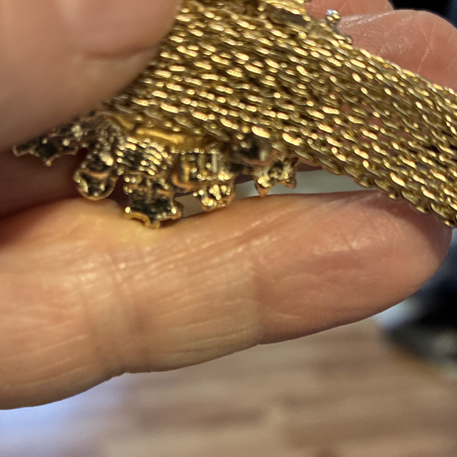 Vintage Signed Florenza Gold Mesh 7″ Fold-Over Clasp Bracelet Rhinestone As-Is R