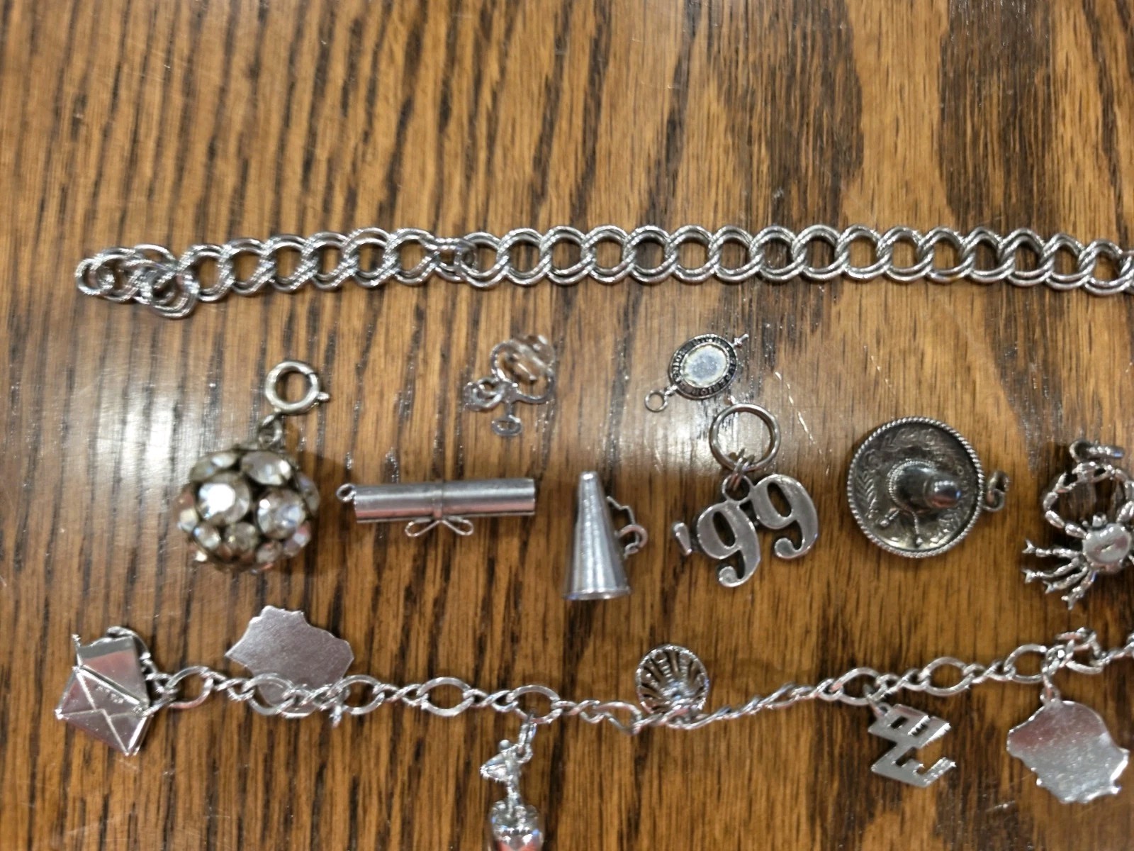Two Vintage 925 Sterling Silver Charm Bracelets With Charms 45 Grams Not Scrap