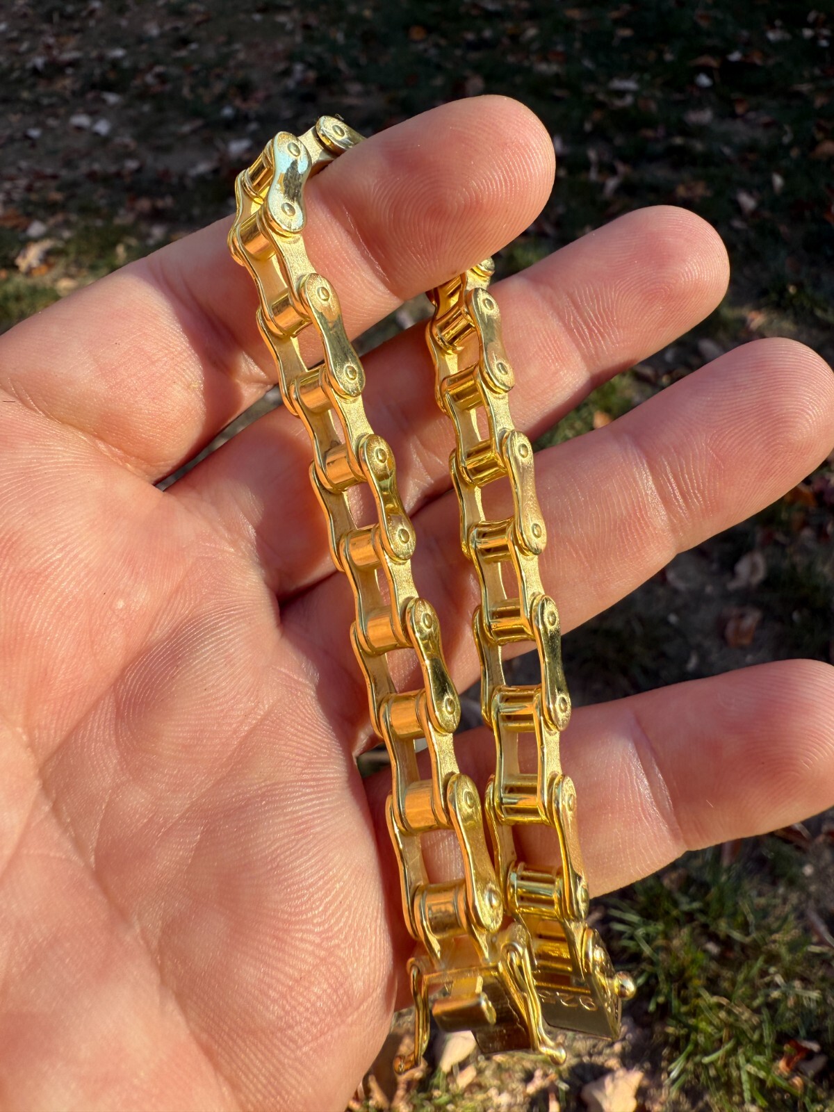 Bicycle Link Bracelet Real 14k Gold Vermeil 925 Silver Handmade 9mm Bike Chain