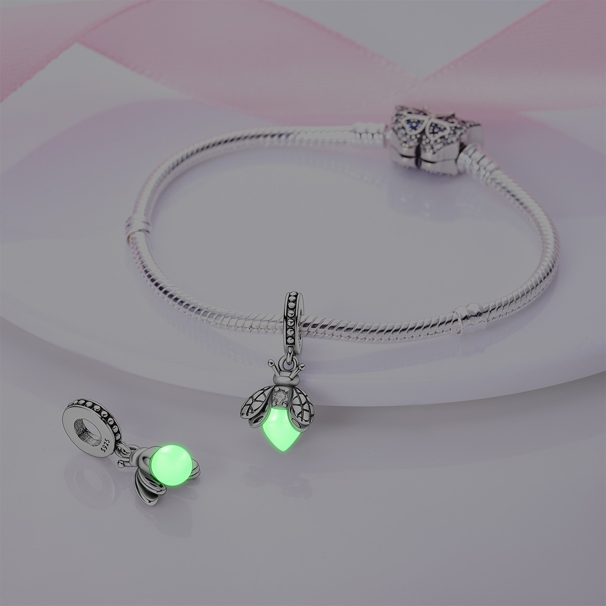 MULA Original Luminous Firefly DIY Charm CZ For Women Bracelet 925 Silver Plated