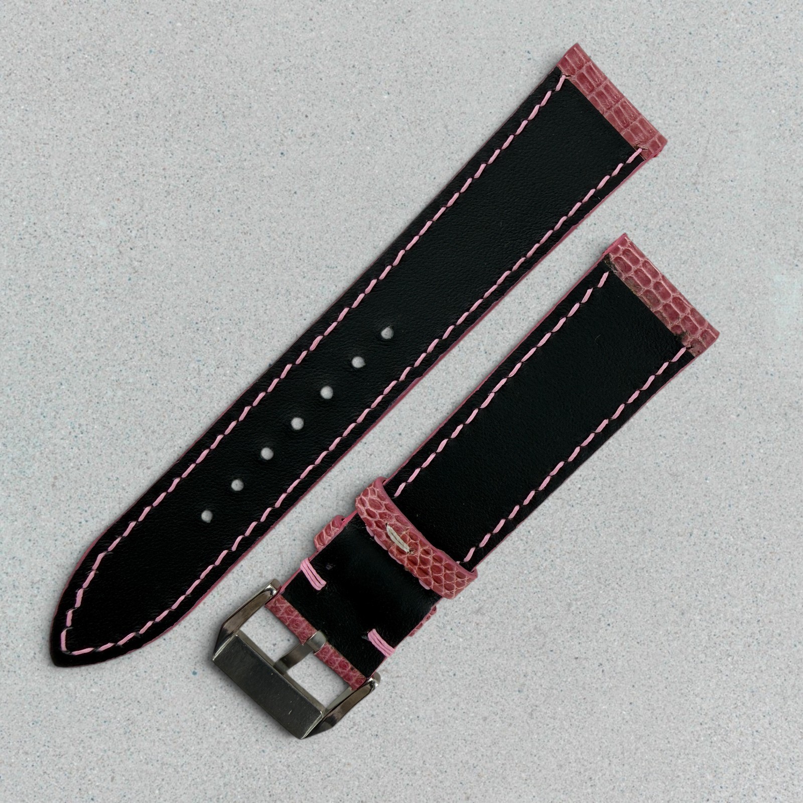 Genuine Lizard Leather Watch Band Strap 20mm Pink Handmade 316L Buckle
