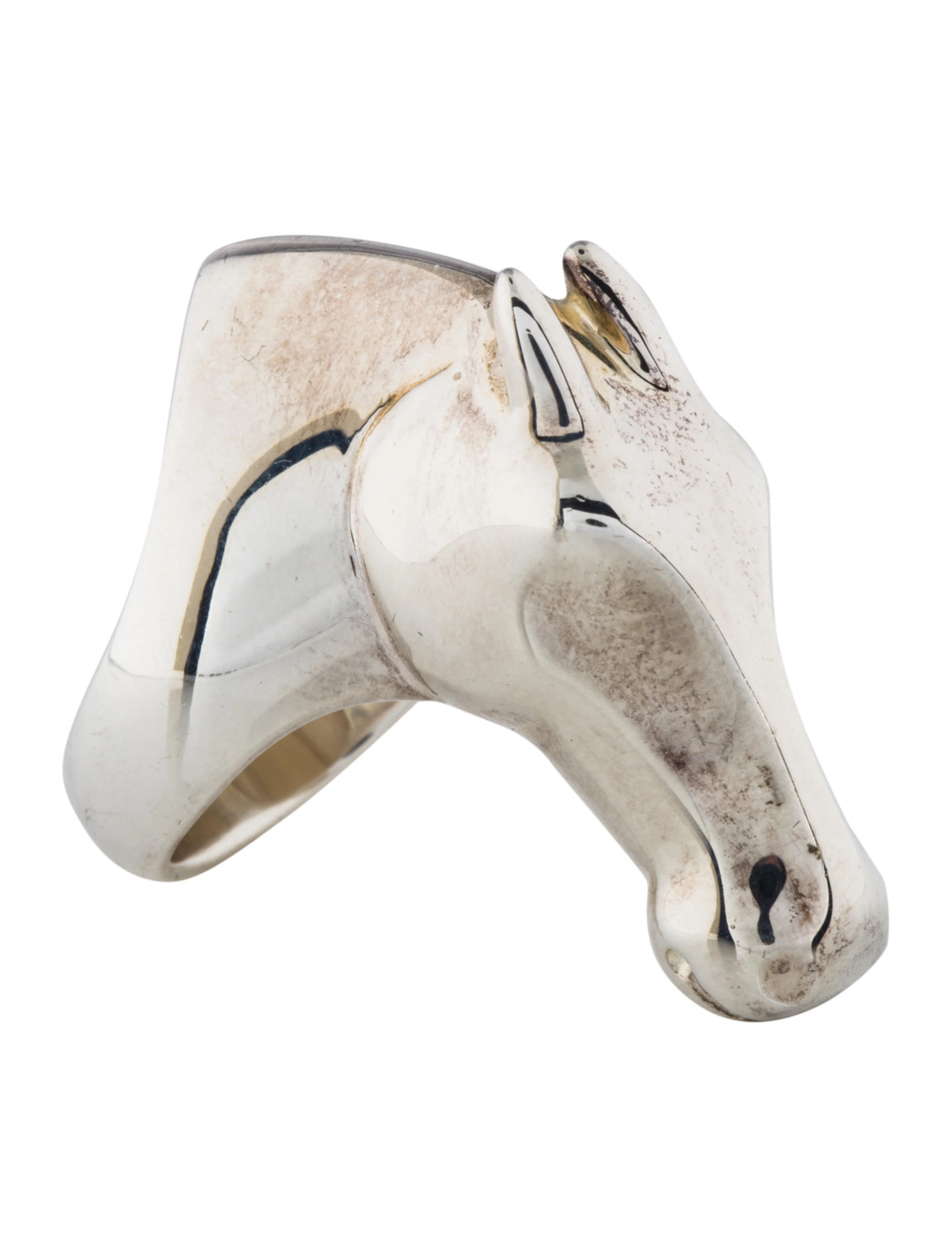 HERMES GALOP Horse Head Ring LARGE Model Sterling Silver US 6-6.25 (Hermes 52)