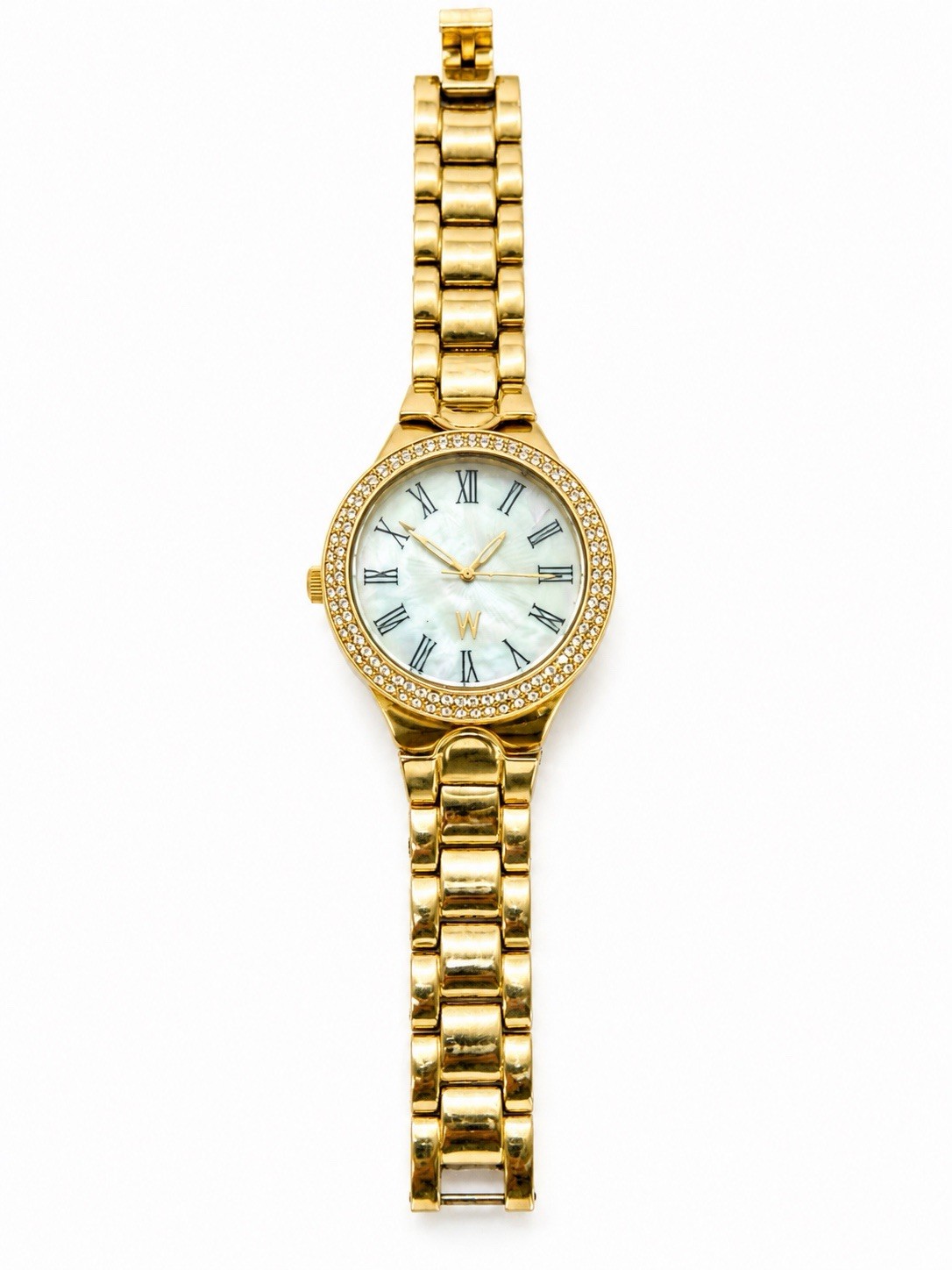 Melania Trump Gold Tone Crystal Bezel Women’s Watch MOP Dial Box