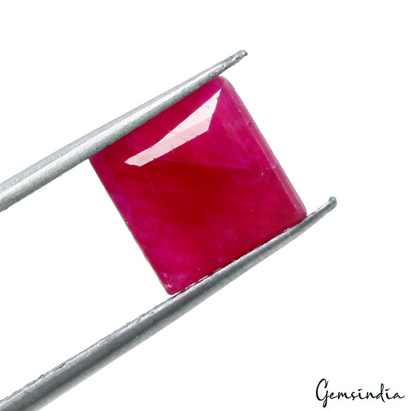 GTL Certified 3.66 Cts Dyed Red Corundum Square Cut Loose Gemstone for Ring
