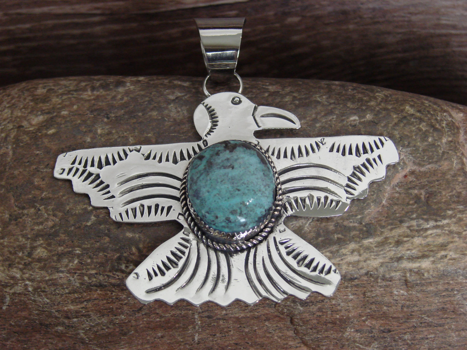 Native American Nickel Silver & Turquoise Thunderbird Pendant – Cleveland