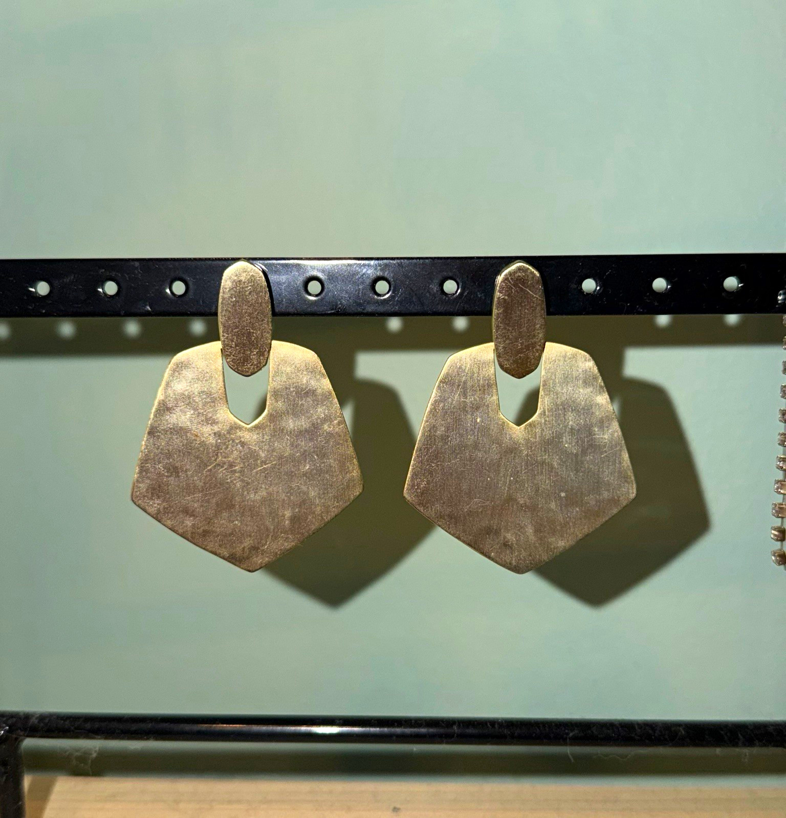 Kendra Scott Gold Tone Geometric Dangle Drop Earrings Butterfly Back Signed