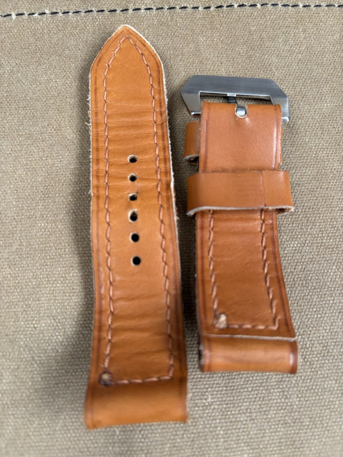 Custom 24mm Panerai Leather Strap 4-5mm Thick Light Brown 127/80 Pre-V Buckle
