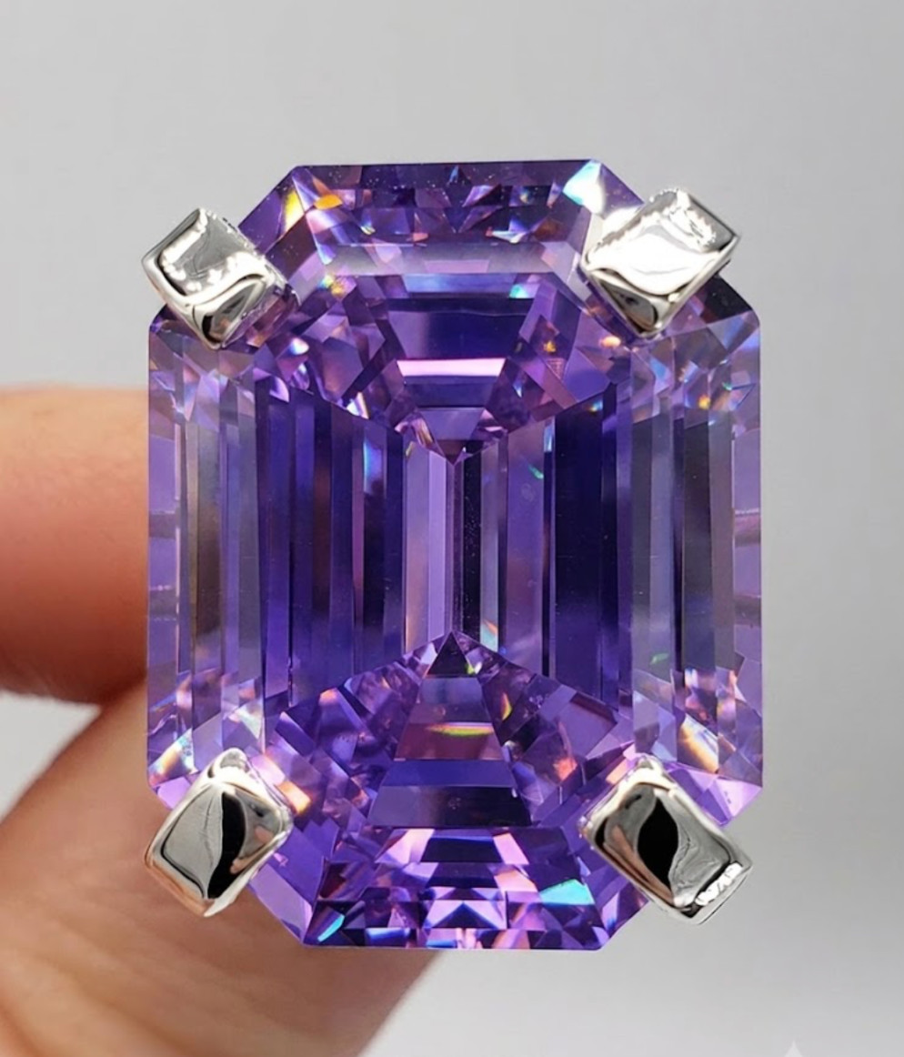925 Silver, Purple Diamond Solitaire Ring, 10.90 Ct Certified Treated-Great Look