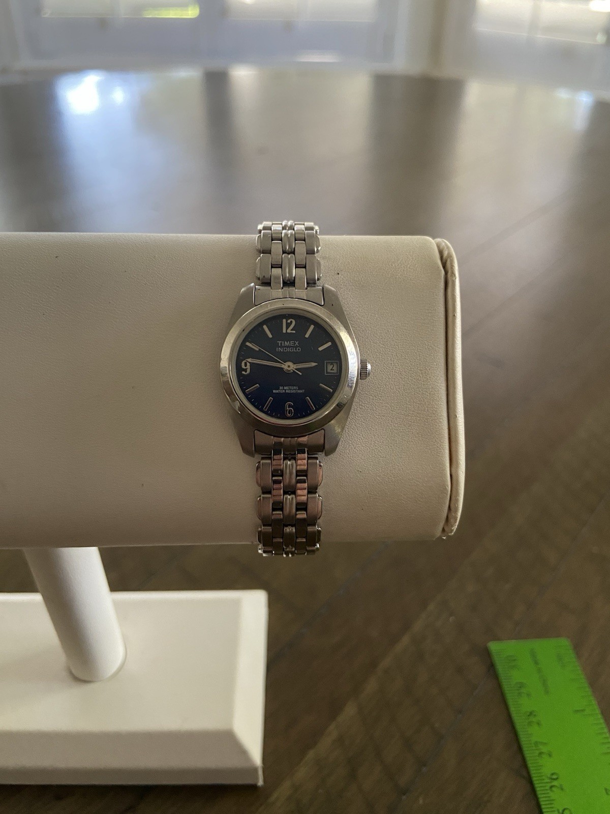 Timex Indiglo Watch Womens Silver Tone Stainless Steel Classic Blue Dial Working
