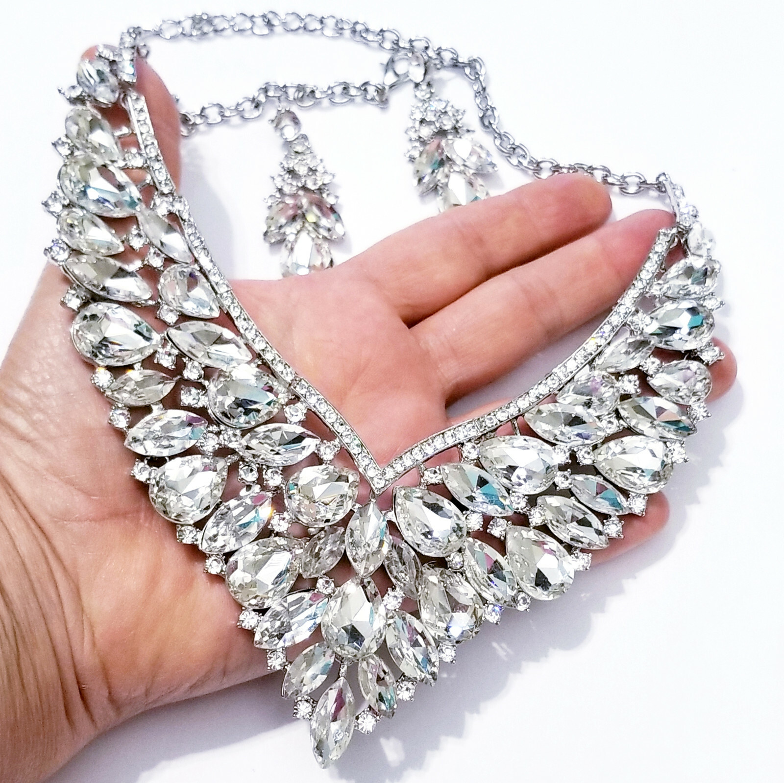 AB Rhinestone Austrian Crystal Choker Necklace Earring Pageant Drag Prom