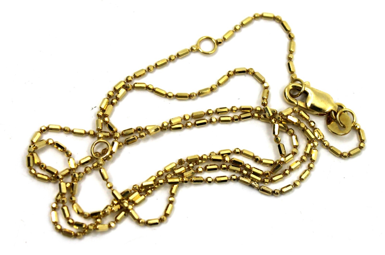 14K Solid Yellow Gold Bead Station Chain Necklace 16-18″ Dainty Adjustable Lobst