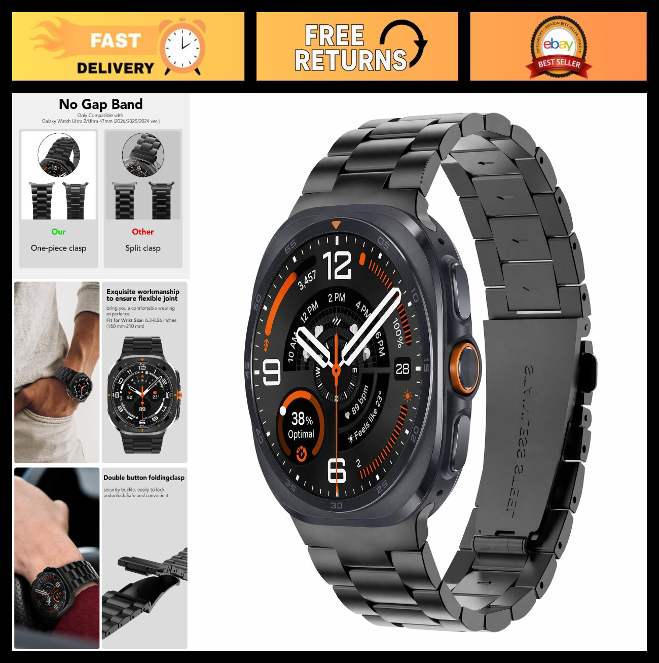 Stainless Steel Metal Band for 47mm Samsung Galaxy Watch Ultra 2/Ultra – Adjusta
