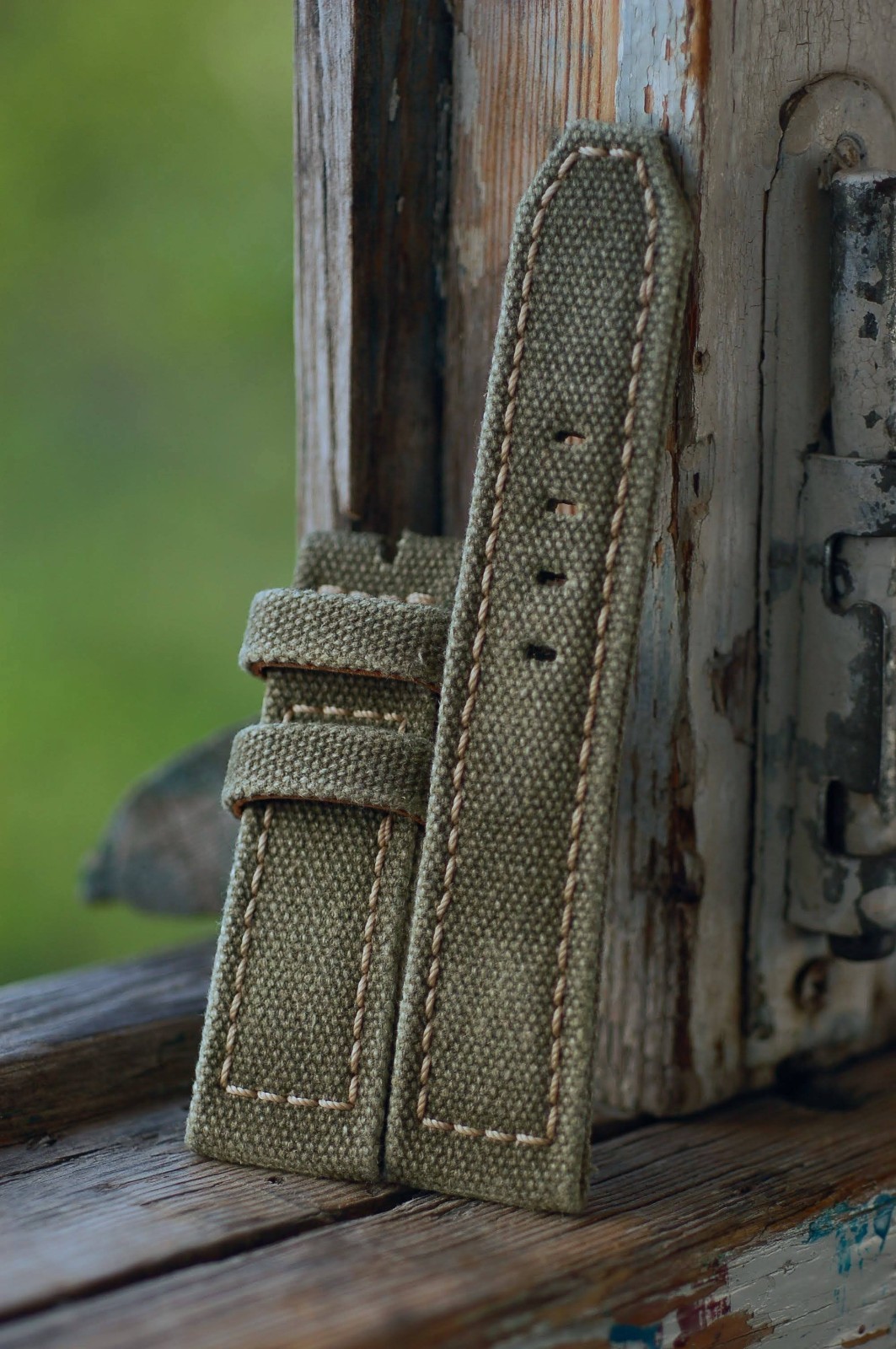 Ready-made 24×22 mm «overlock» Brown Rolled Canvas handmade watch strap Panerai