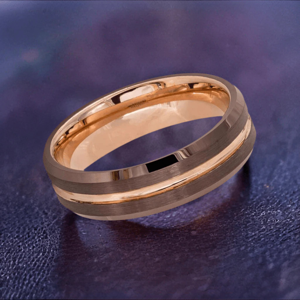 Beveled Edge Brushed Brown IP Tungsten Ring – 6mm