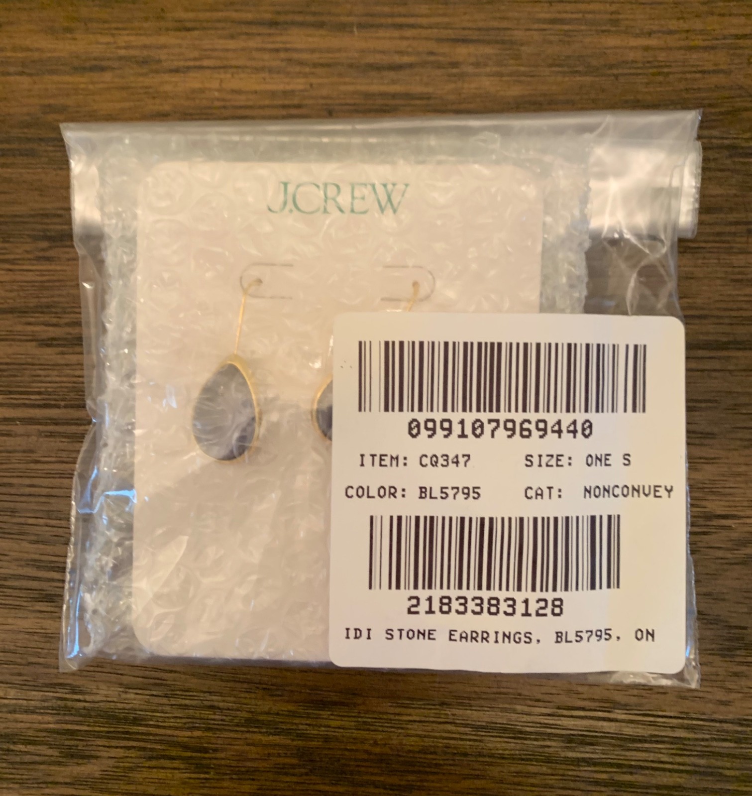J Crew Stone Teardrop Earrings Slate Blue #CQ347 Gold Plated MSRP $34.50 NWT