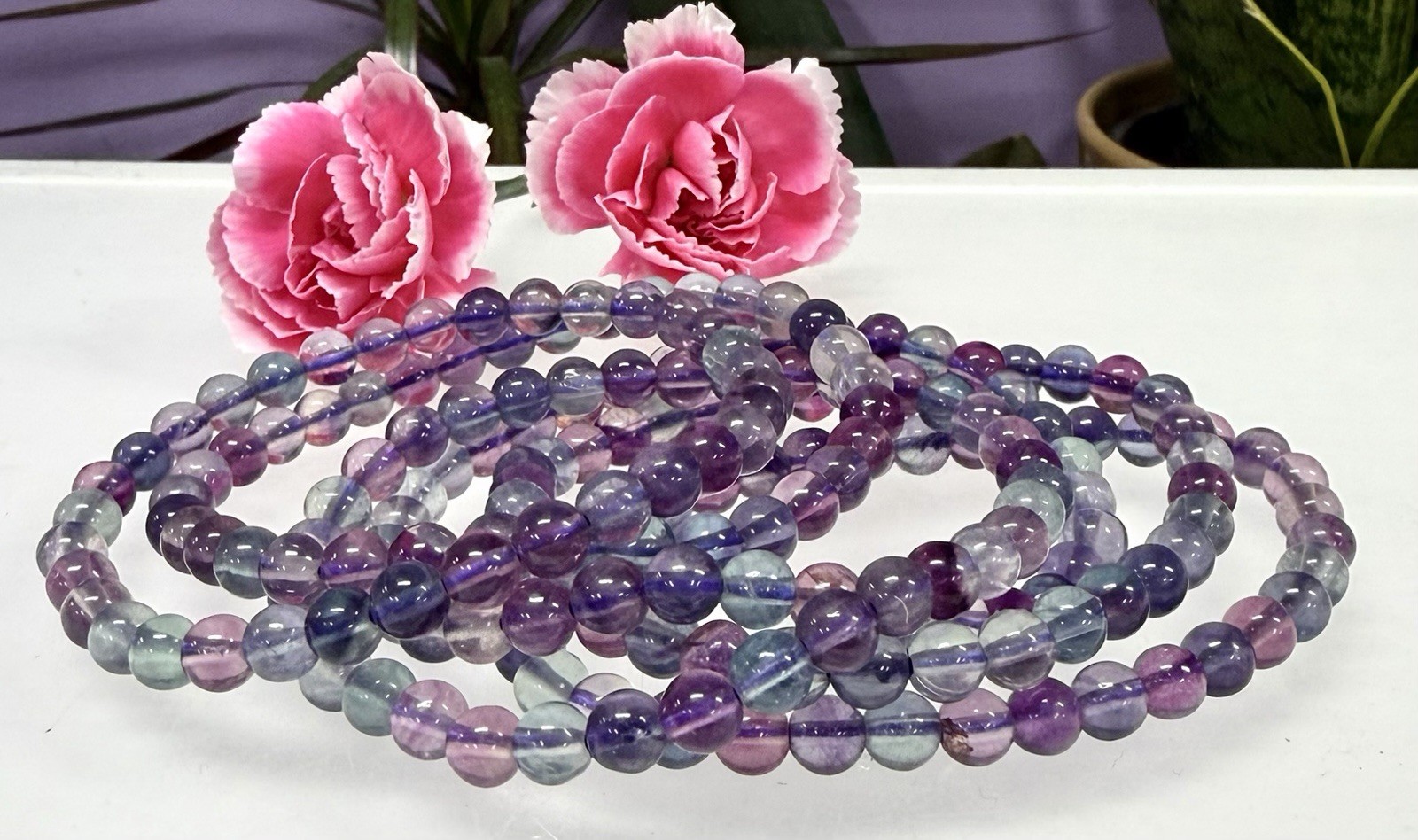 Wholesale 6 Pcs Natural Rainbow Fluorite 6mm 7.5” Crystal Stretch Bracelet