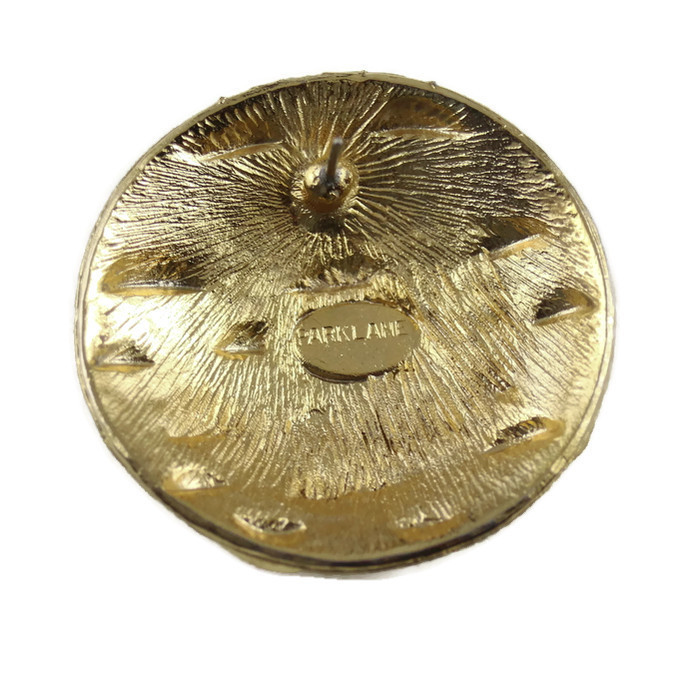 Vtg PARK LANE Earrings Pierced Post Gold Tone Textured Round Disc Button 1 3/8″