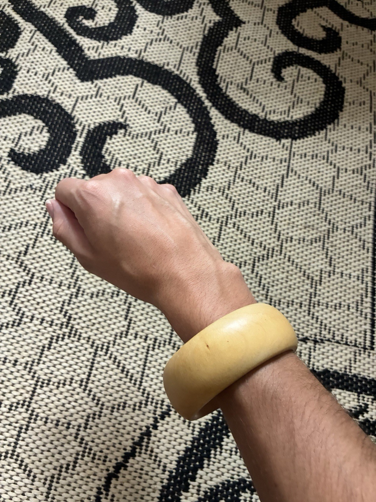 Beige Wooden Round Bangle Bracelet, No Stone, Classic Slip-On Bracelet Style