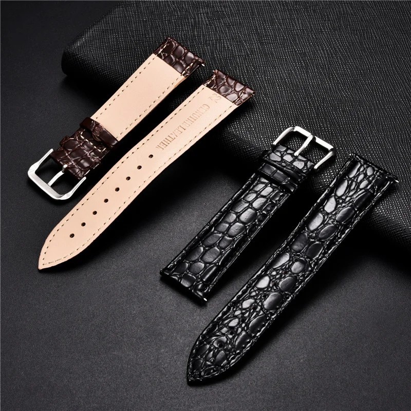 Crocodile Leather Watch Band 18mm 20mm 22mm 24mm Premium Strap with Steel Buckle