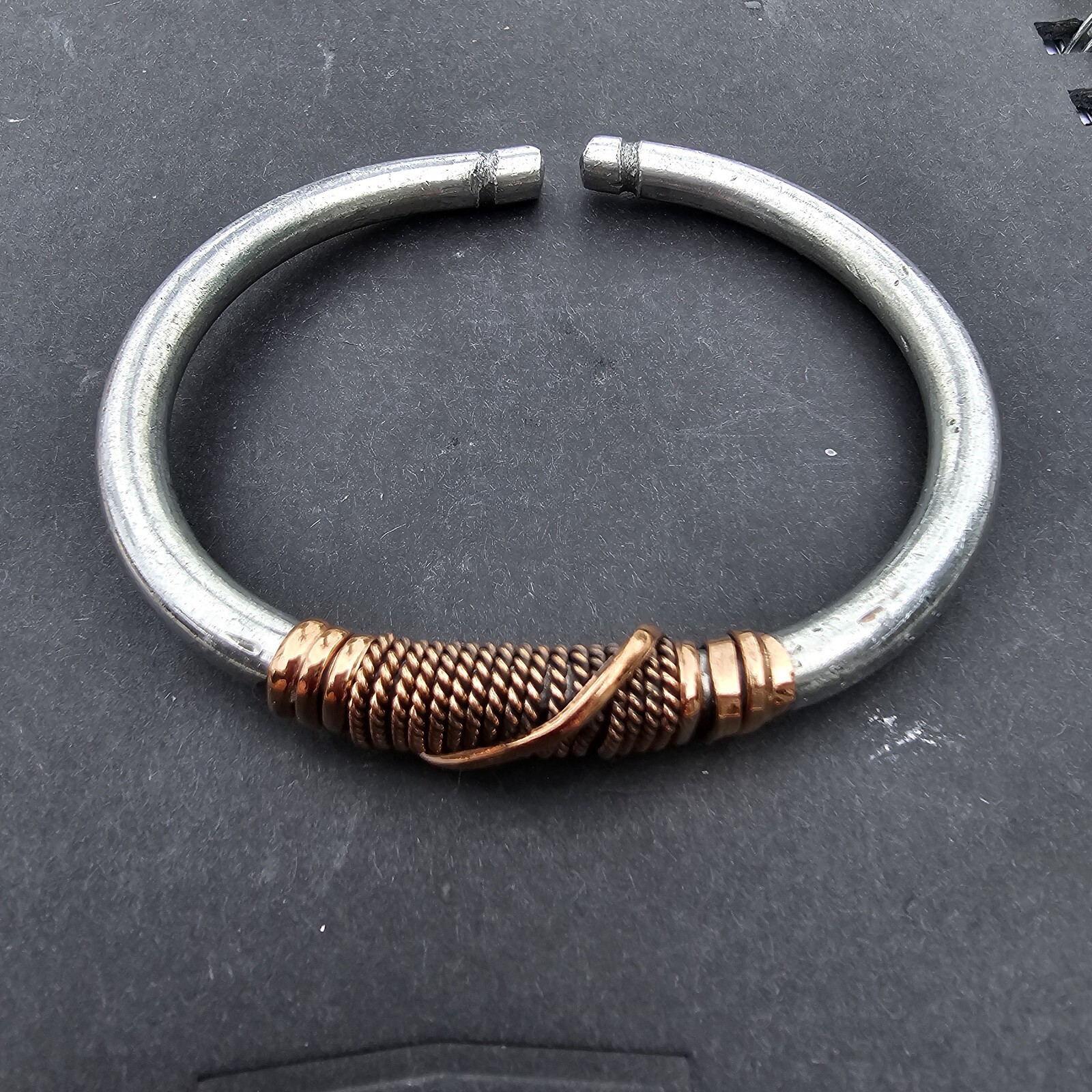 African- Silver Color Metal & Copper Twist Bracelet- Handmade Kenya- New