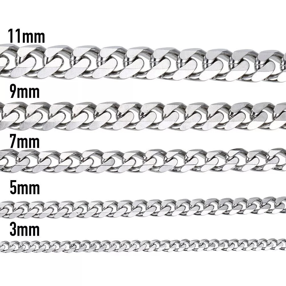 Cadena de Eslabón cubano para Hombre Acero Inoxidable de Plata Moda Hip Hop